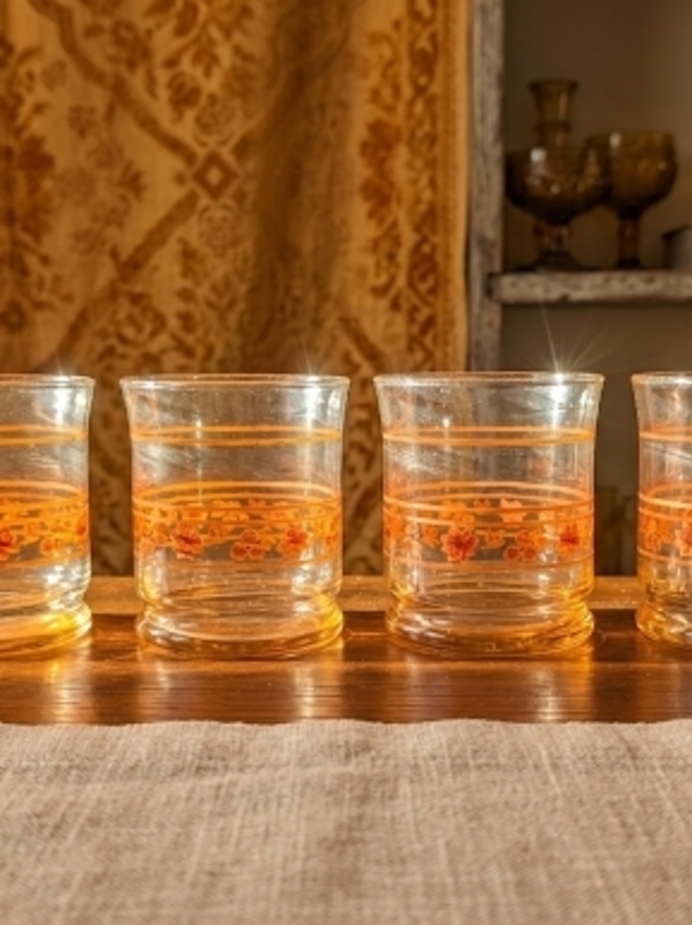 Vintage Orange Floral Glass Tumbler - Set of 4